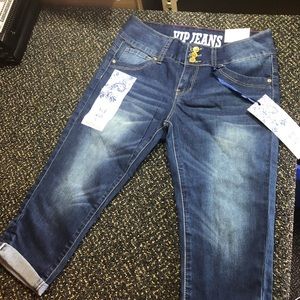 Girls dark wash cuffed jeans